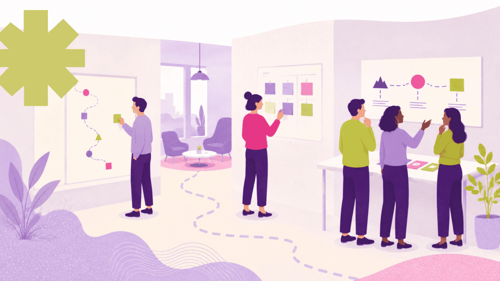 Medewerkers spelen samen een strategiespel om een visie te implementeren